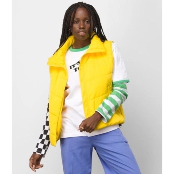 Vans X Tierra Whack Collab Puffer Zip Vest Yellow Size XL Skate Streetwear - Picture 2 of 14